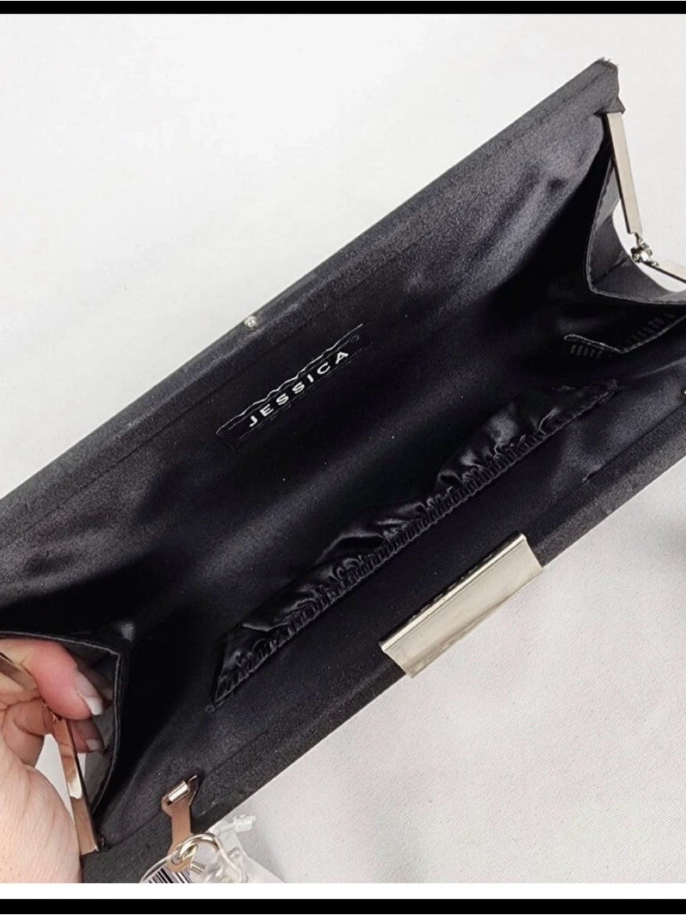 Jessica Black Satin Frame Clutch